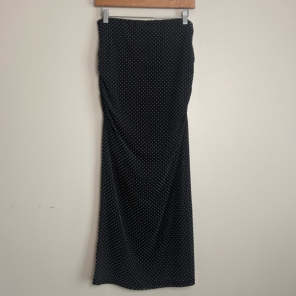 Anthropologie Maeve Black Polka Dot Ruched Midi Skirt Size Medium - Picture 1 of 6